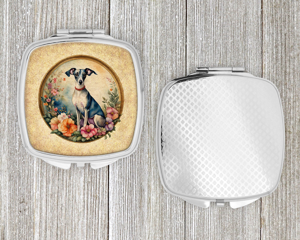 Italian Greyhound and Flowers Compact Mirror Decorative Travel Makeup Mirror for Women Girls Gifts Pocket Makeup Mirror Folding Handheld
