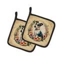 Jack Russell Terrier and Flowers Pot Holder Set of 2 Heat Resistant Quilted Hot Pads 7.5 x 7.5 Inch, Insulated Kitchen Trivets for Cooking & Baking
