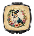 Jack Russell Terrier and Flowers Compact Mirror Decorative Travel Makeup Mirror for Women Girls Gifts Pocket Makeup Mirror Folding Handheld