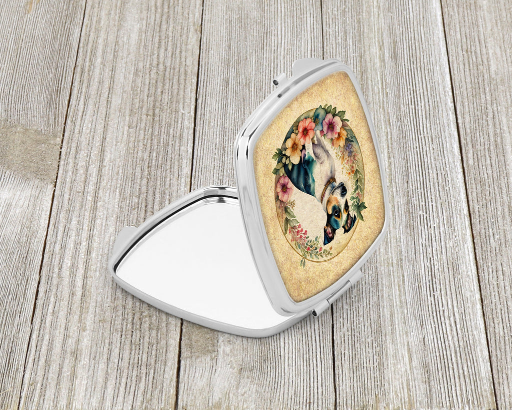 Jack Russell Terrier and Flowers Compact Mirror Decorative Travel Makeup Mirror for Women Girls Gifts Pocket Makeup Mirror Folding Handheld