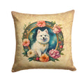Japanese Spitz and Flowers Decorative Throw Pillow 14x14 Indoor Outdoor Accent Cushion, Fabric Cover with Insert for Sofa, Bed, Porch & Living Room