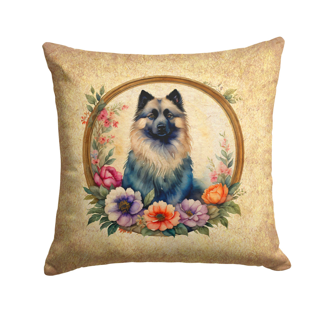 Keeshond and Flowers Decorative Throw Pillow 14x14 Indoor Outdoor Accent Cushion, Fabric Cover with Insert for Sofa, Bed, Porch & Living Room