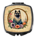 Keeshond and Flowers Compact Mirror Decorative Travel Makeup Mirror for Women Girls Gifts Pocket Makeup Mirror Folding Handheld