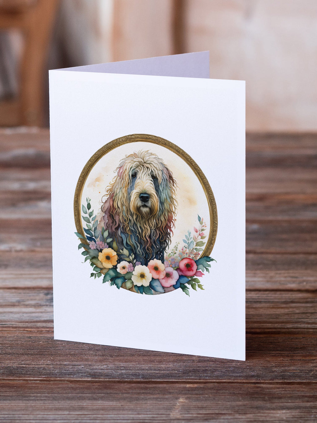 Komondor and Flowers Greeting Cards Pack of 8 Blank Cards with Envelopes Whimsical A7 Size 5x7