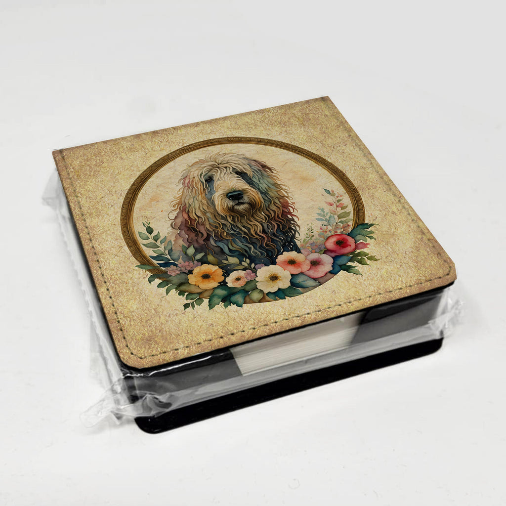 Komondor and Flowers PU Leather Note Paper Holder with Artist-Designed Cover, Desk Accessory, Office Gift