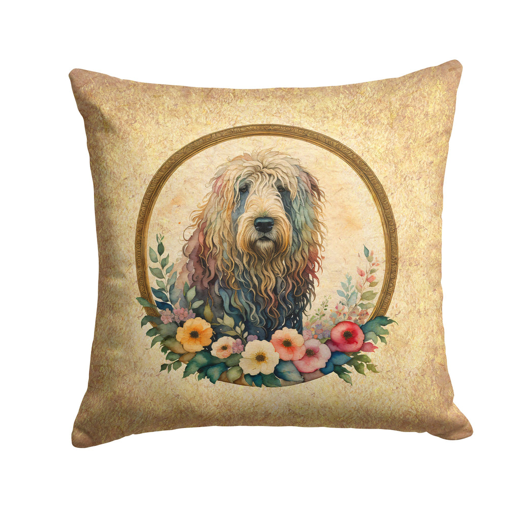 Komondor and Flowers Decorative Throw Pillow 14x14 Indoor Outdoor Accent Cushion, Fabric Cover with Insert for Sofa, Bed, Porch & Living Room