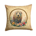 Komondor and Flowers Decorative Throw Pillow 14x14 Indoor Outdoor Accent Cushion, Fabric Cover with Insert for Sofa, Bed, Porch & Living Room