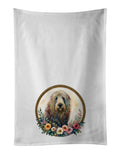 Komondor and Flowers Kitchen Towel Set of 2 White Dish Towels Decorative Bathroom Hand towel for Hand, Face, Hair, Yoga, Tea, Dishcloth, 19 X 28", White