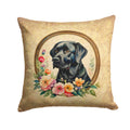 Black Labrador Retriever and Flowers Decorative Throw Pillow 14x14 Indoor Outdoor Accent Cushion, Fabric Cover with Insert for Sofa, Bed, Porch & Living Room
