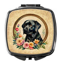 Black Labrador Retriever and Flowers Compact Mirror Decorative Travel Makeup Mirror for Women Girls Gifts Pocket Makeup Mirror Folding Handheld