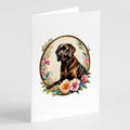 Chocolate Labrador Retriever and Flowers Greeting Cards Pack of 8 Blank Cards with Envelopes Whimsical A7 Size 5x7