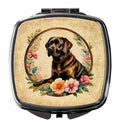 Chocolate Labrador Retriever and Flowers Compact Mirror Decorative Travel Makeup Mirror for Women Girls Gifts Pocket Makeup Mirror Folding Handheld