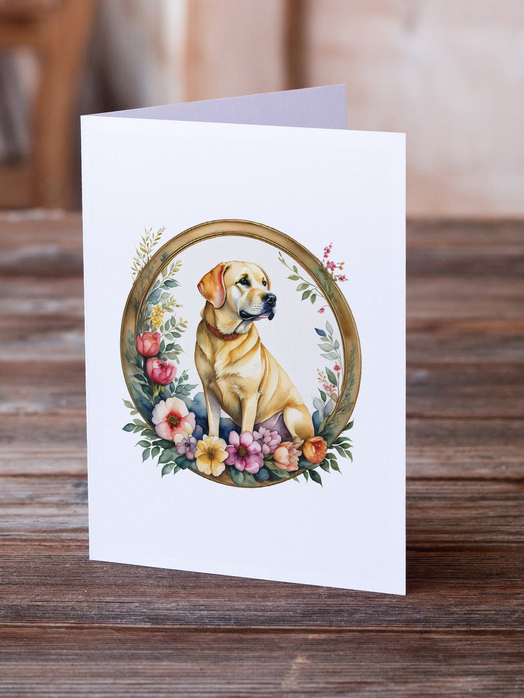 Yellow Labrador Retriever and Flowers Greeting Cards Pack of 8 Blank Cards with Envelopes Whimsical A7 Size 5x7