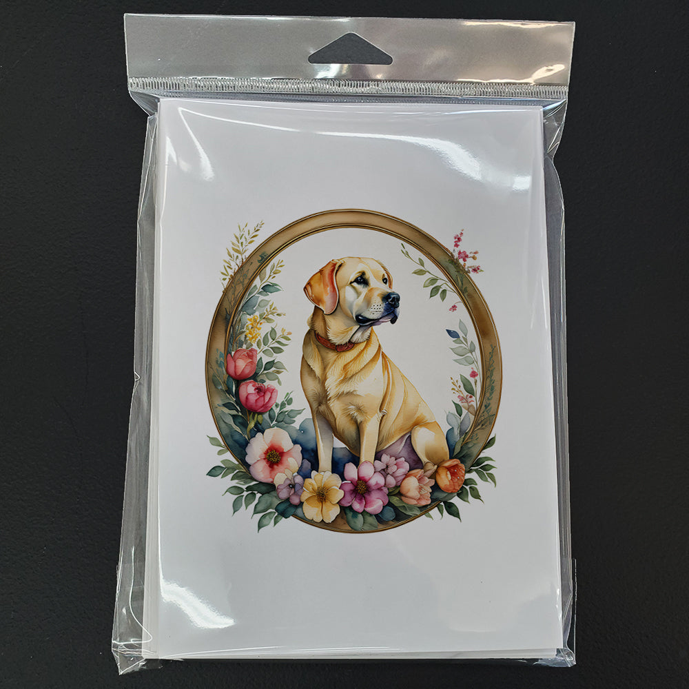 Yellow Labrador Retriever and Flowers Greeting Cards Pack of 8 Blank Cards with Envelopes Whimsical A7 Size 5x7