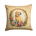Yellow Labrador Retriever and Flowers Decorative Throw Pillow 18x18 Indoor Outdoor Accent Cushion, Fabric Cover with Insert for Sofa, Bed, Porch & Living Room