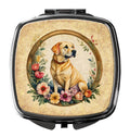 Yellow Labrador Retriever and Flowers Compact Mirror Decorative Travel Makeup Mirror for Women Girls Gifts Pocket Makeup Mirror Folding Handheld