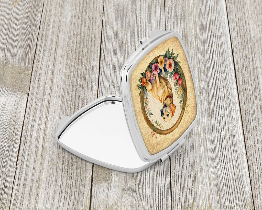 Yellow Labrador Retriever and Flowers Compact Mirror Decorative Travel Makeup Mirror for Women Girls Gifts Pocket Makeup Mirror Folding Handheld