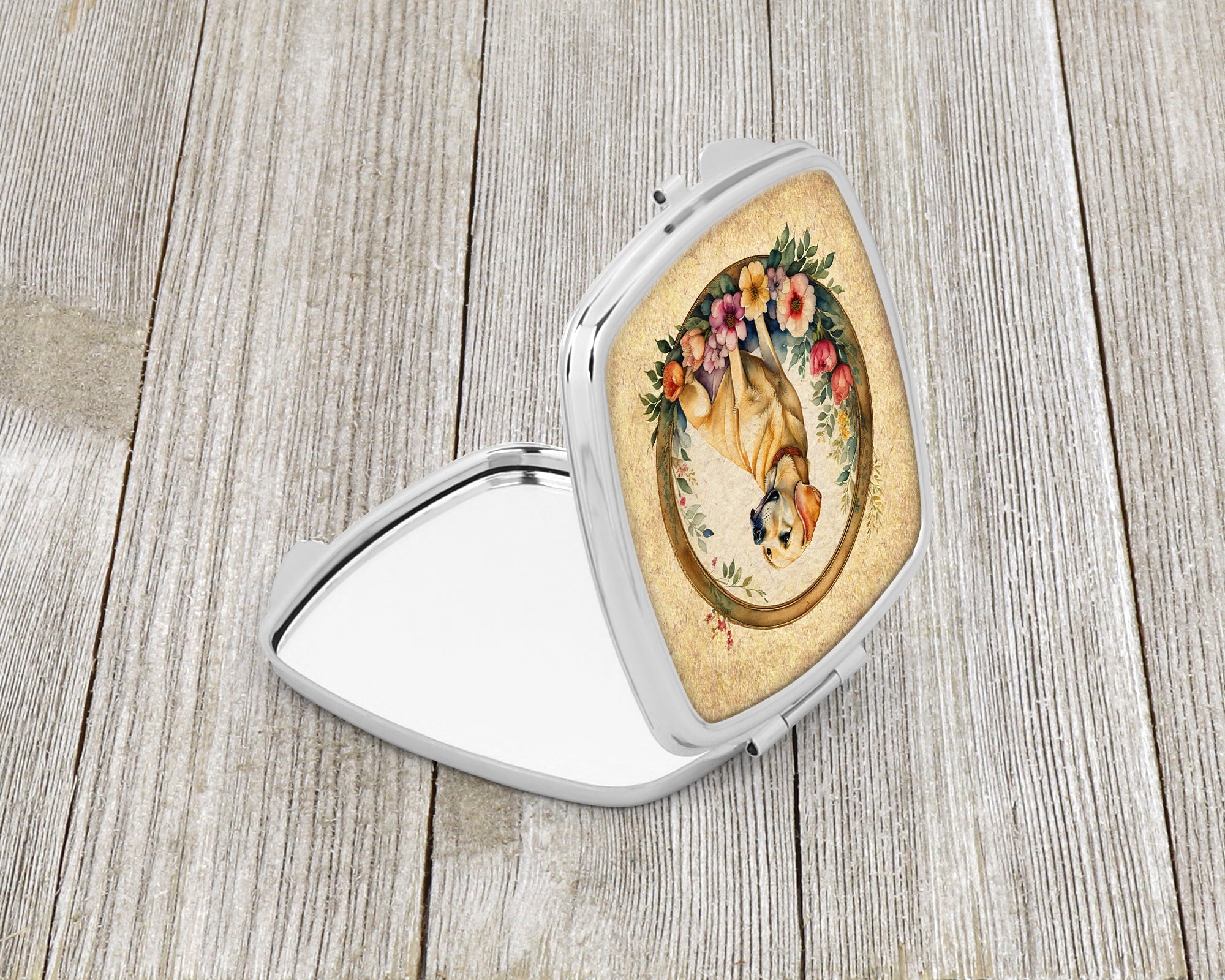 Yellow Labrador Retriever and Flowers Compact Mirror Decorative Travel Makeup Mirror for Women Girls Gifts Pocket Makeup Mirror Folding Handheld
