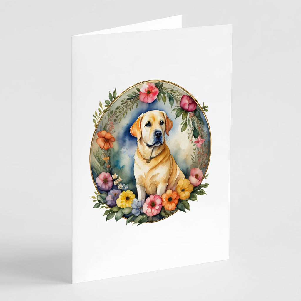 Yellow Labrador Retriever and Flowers Greeting Cards Pack of 8 Blank Cards with Envelopes Whimsical A7 Size 5x7