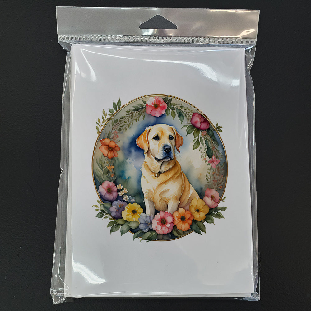 Yellow Labrador Retriever and Flowers Greeting Cards Pack of 8 Blank Cards with Envelopes Whimsical A7 Size 5x7