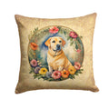 Yellow Labrador Retriever and Flowers Decorative Throw Pillow 14x14 Indoor Outdoor Accent Cushion, Fabric Cover with Insert for Sofa, Bed, Porch & Living Room