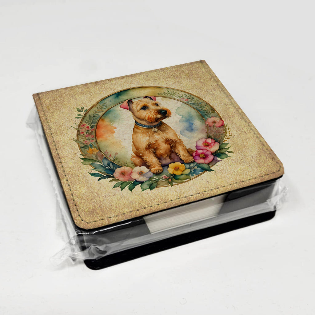 Lakeland Terrier and Flowers PU Leather Note Paper Holder with Artist-Designed Cover, Desk Accessory, Office Gift