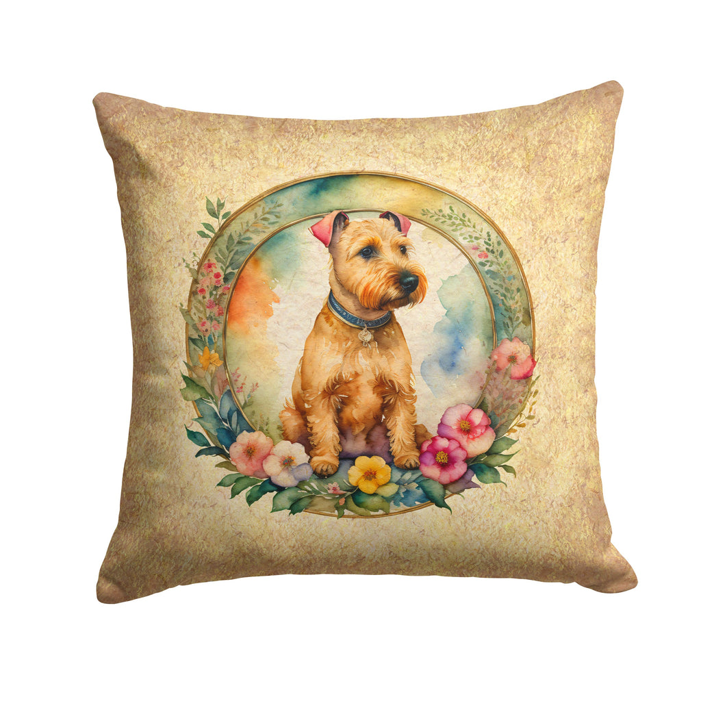 Lakeland Terrier and Flowers Decorative Throw Pillow 14x14 Indoor Outdoor Accent Cushion, Fabric Cover with Insert for Sofa, Bed, Porch & Living Room