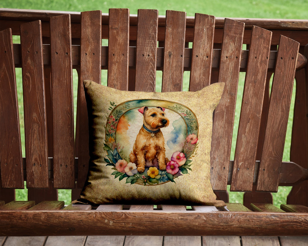 Lakeland Terrier and Flowers Decorative Throw Pillow 14x14 Indoor Outdoor Accent Cushion, Fabric Cover with Insert for Sofa, Bed, Porch & Living Room
