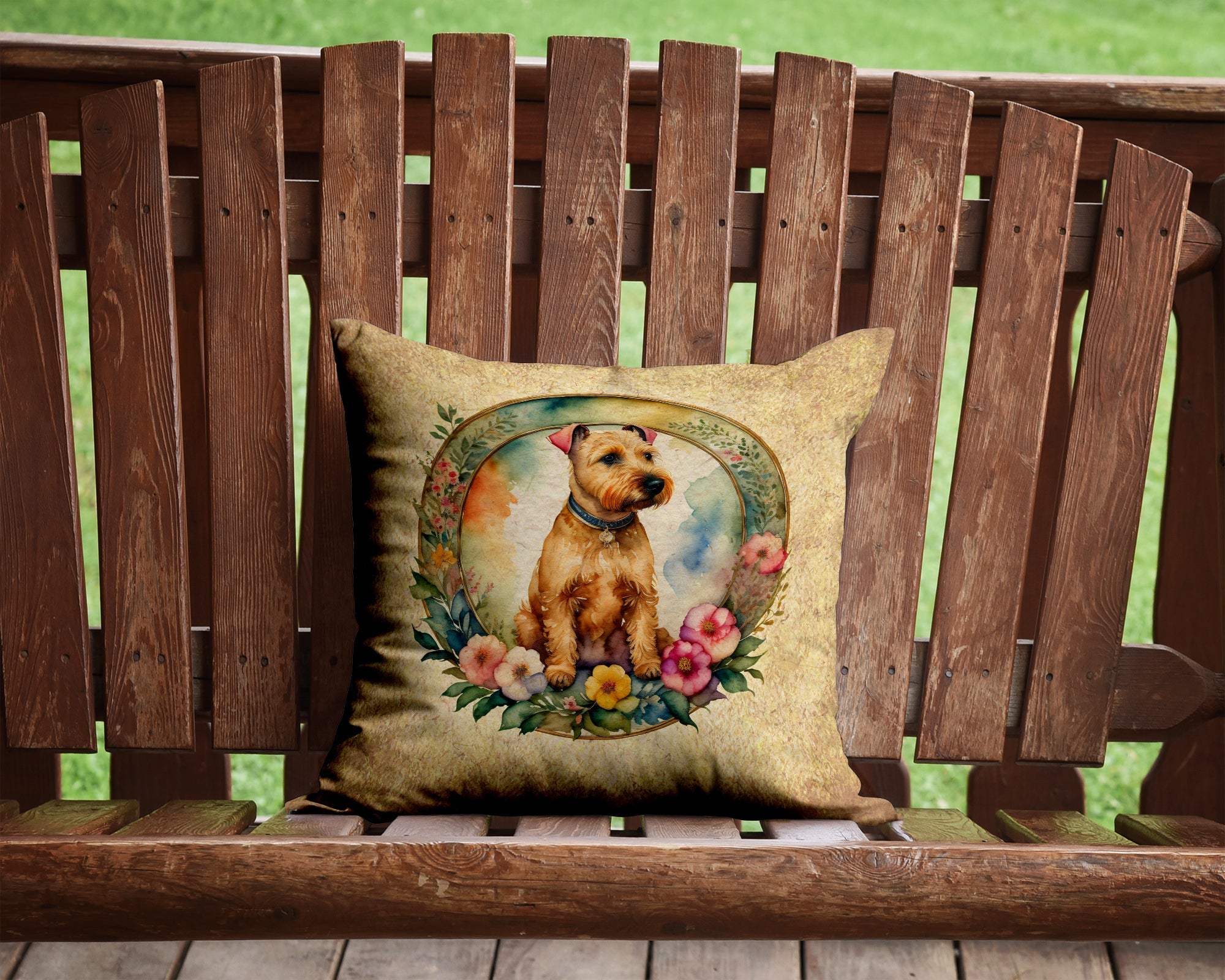 Lakeland Terrier and Flowers Decorative Throw Pillow 14x14 Indoor Outdoor Accent Cushion, Fabric Cover with Insert for Sofa, Bed, Porch & Living Room