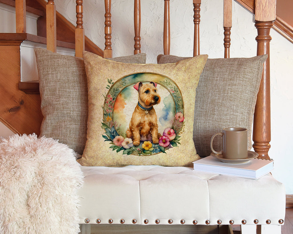 Lakeland Terrier and Flowers Decorative Throw Pillow 14x14 Indoor Outdoor Accent Cushion, Fabric Cover with Insert for Sofa, Bed, Porch & Living Room