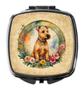 Lakeland Terrier and Flowers Compact Mirror Decorative Travel Makeup Mirror for Women Girls Gifts Pocket Makeup Mirror Folding Handheld