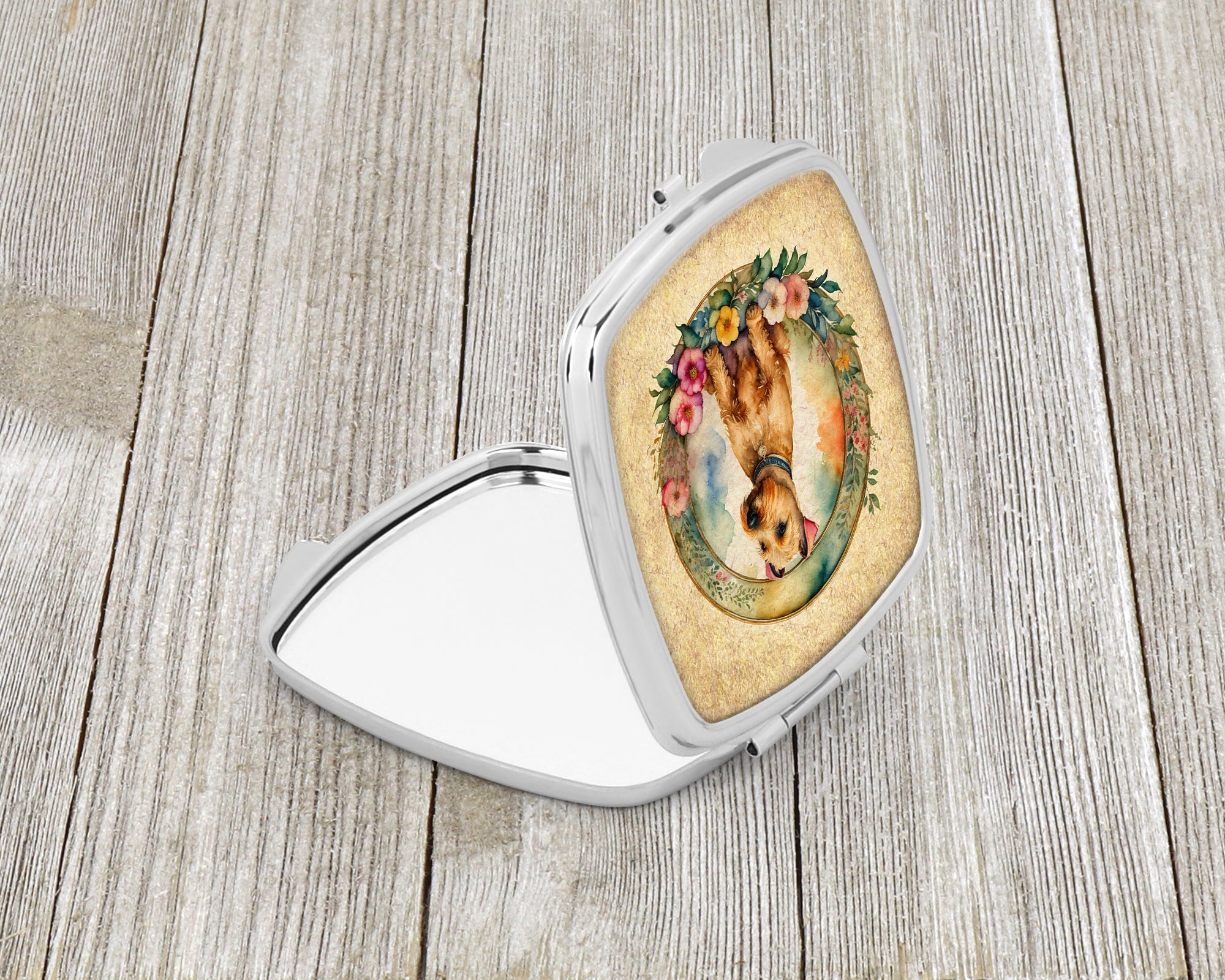 Lakeland Terrier and Flowers Compact Mirror Decorative Travel Makeup Mirror for Women Girls Gifts Pocket Makeup Mirror Folding Handheld