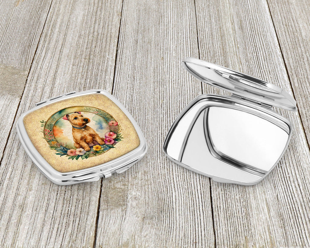 Lakeland Terrier and Flowers Compact Mirror Decorative Travel Makeup Mirror for Women Girls Gifts Pocket Makeup Mirror Folding Handheld