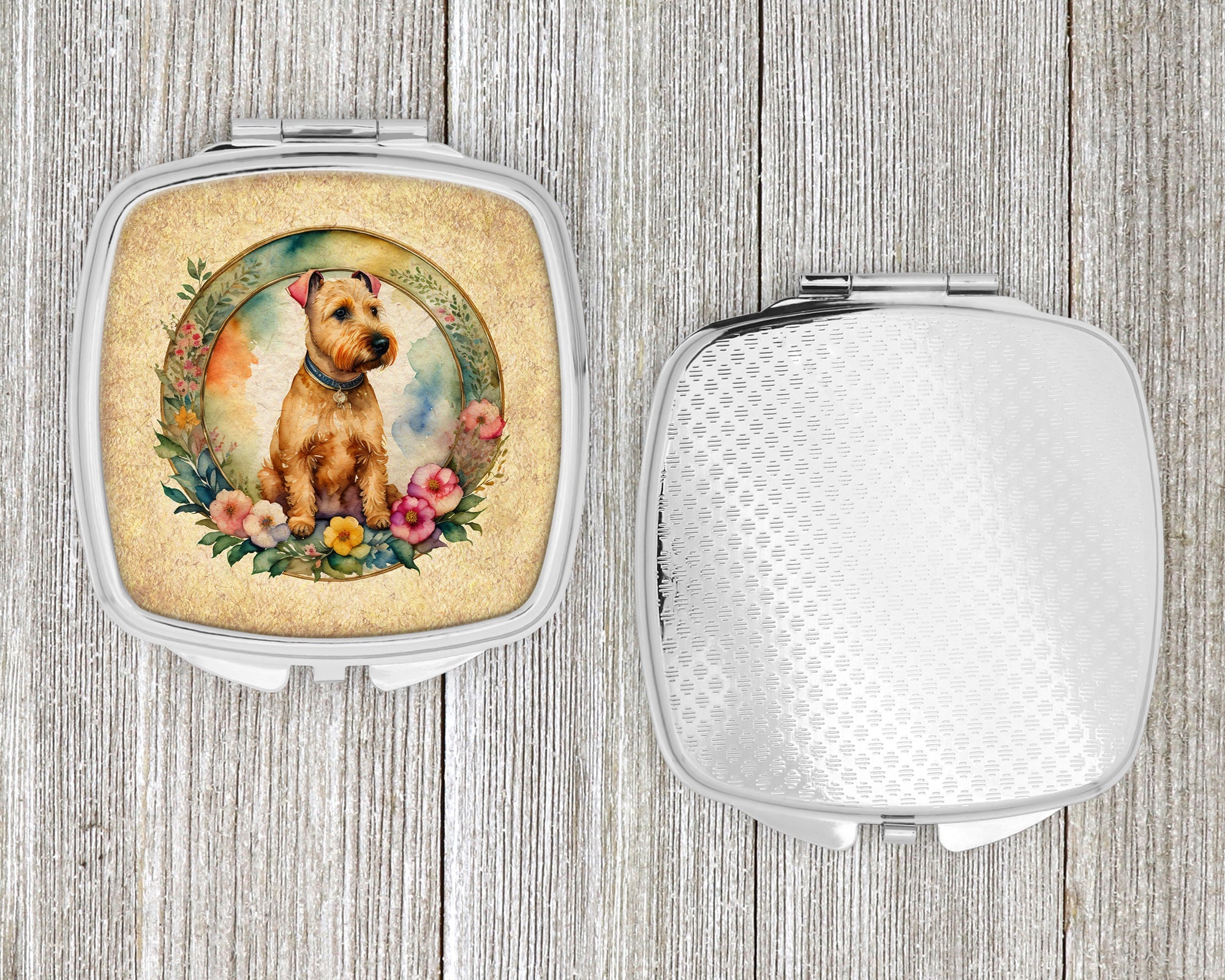 Lakeland Terrier and Flowers Compact Mirror Decorative Travel Makeup Mirror for Women Girls Gifts Pocket Makeup Mirror Folding Handheld