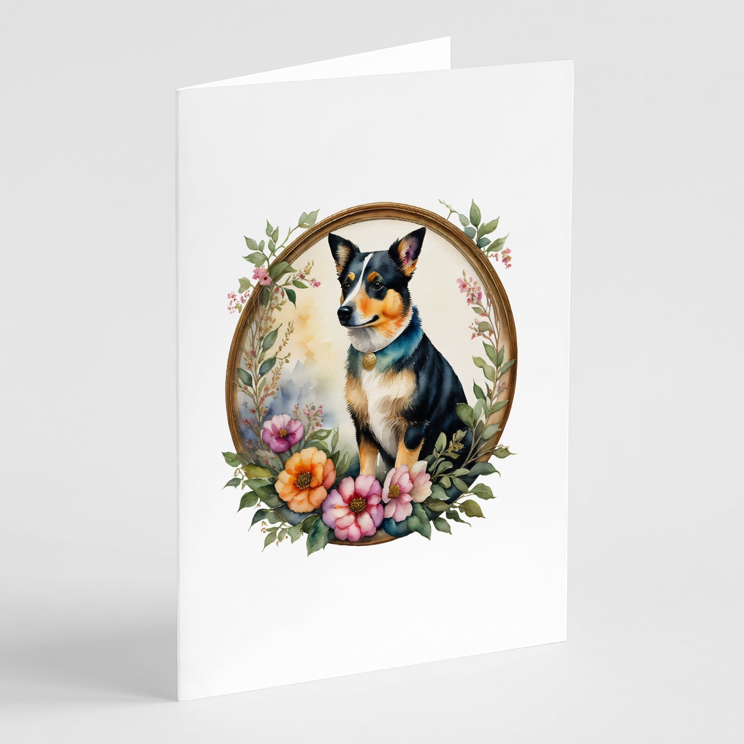 Lancashire Heeler and Flowers Greeting Cards Pack of 8 Blank Cards with Envelopes Whimsical A7 Size 5x7