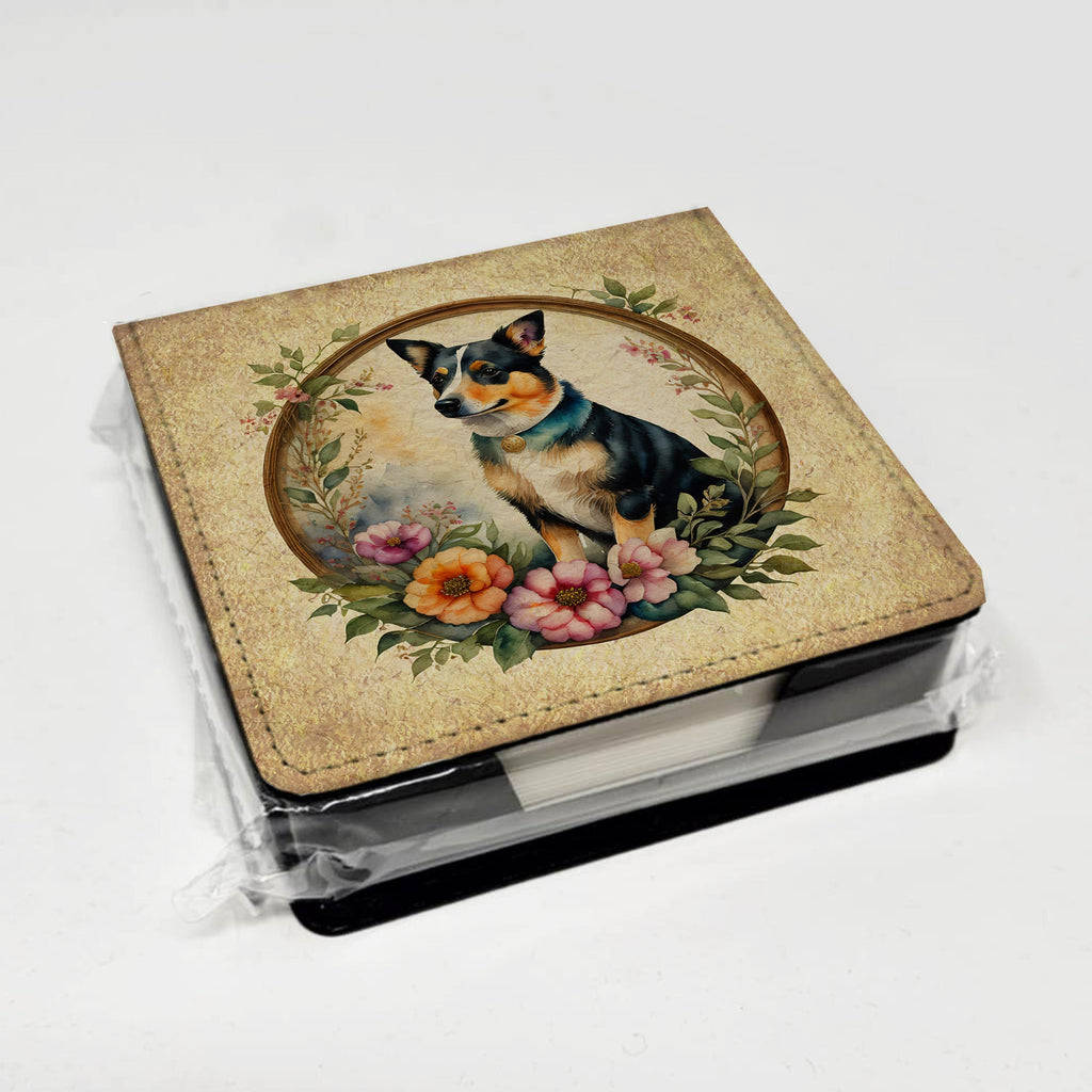 Lancashire Heeler and Flowers PU Leather Note Paper Holder with Artist-Designed Cover, Desk Accessory, Office Gift