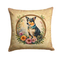 Lancashire Heeler and Flowers Decorative Throw Pillow 14x14 Indoor Outdoor Accent Cushion, Fabric Cover with Insert for Sofa, Bed, Porch & Living Room