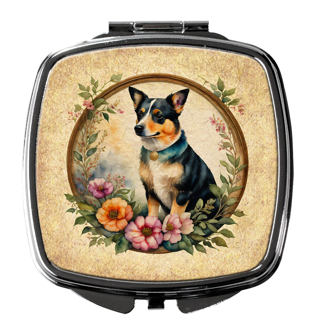 Lancashire Heeler and Flowers Compact Mirror Decorative Travel Makeup Mirror for Women Girls Gifts Pocket Makeup Mirror Folding Handheld