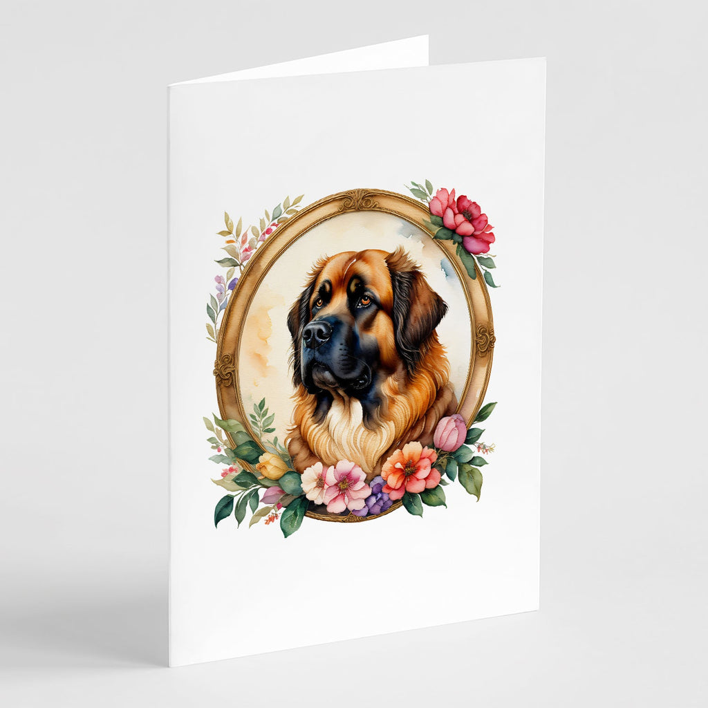 Leonberger and Flowers Greeting Cards Pack of 8 Blank Cards with Envelopes Whimsical A7 Size 5x7