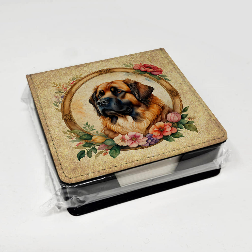 Leonberger and Flowers PU Leather Note Paper Holder with Artist-Designed Cover, Desk Accessory, Office Gift