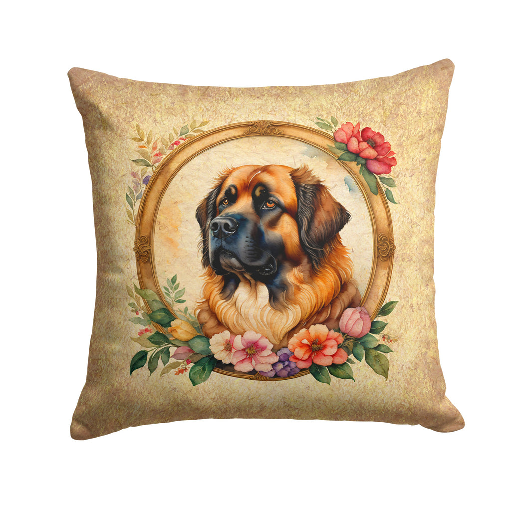 Leonberger and Flowers Decorative Throw Pillow 14x14 Indoor Outdoor Accent Cushion, Fabric Cover with Insert for Sofa, Bed, Porch & Living Room