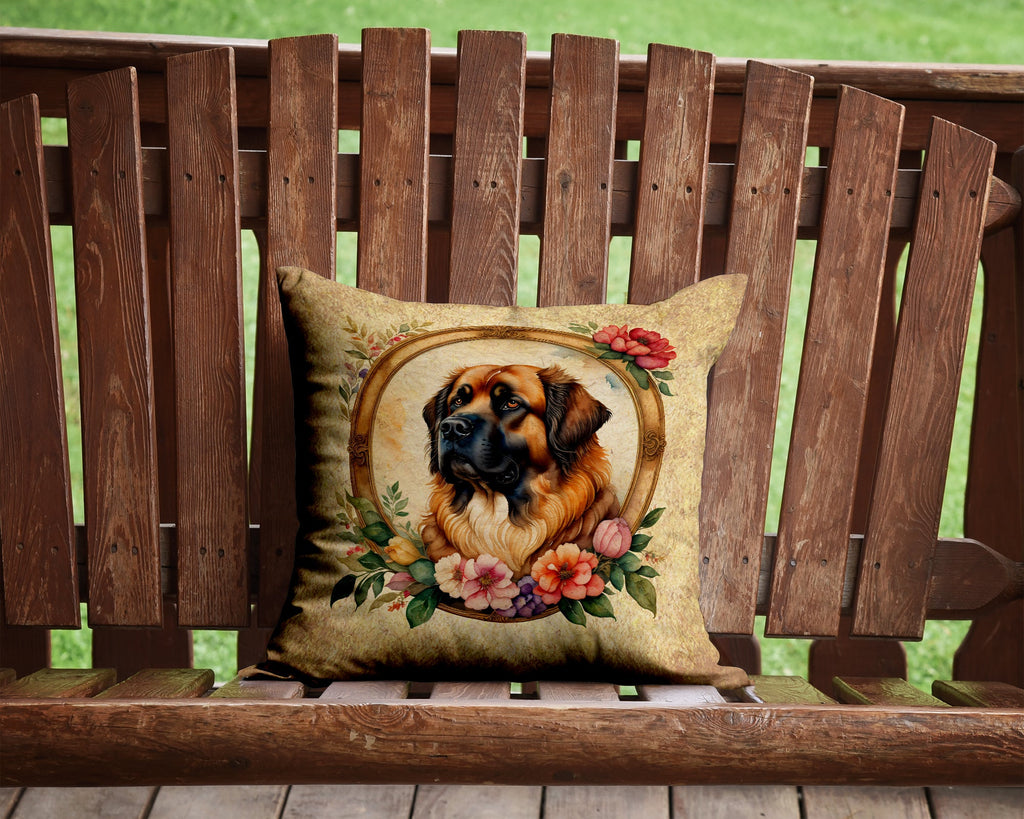 Leonberger and Flowers Decorative Throw Pillow 14x14 Indoor Outdoor Accent Cushion, Fabric Cover with Insert for Sofa, Bed, Porch & Living Room