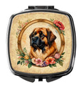 Leonberger and Flowers Compact Mirror Decorative Travel Makeup Mirror for Women Girls Gifts Pocket Makeup Mirror Folding Handheld