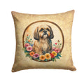 Lhasa Apso and Flowers Decorative Throw Pillow 14x14 Indoor Outdoor Accent Cushion, Fabric Cover with Insert for Sofa, Bed, Porch & Living Room