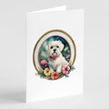Maltese and Flowers Greeting Cards Pack of 8 Blank Cards with Envelopes Whimsical A7 Size 5x7