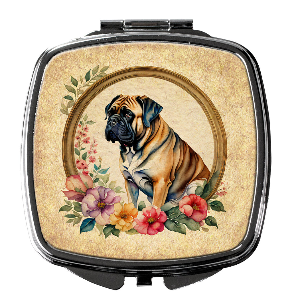 Mastiff and Flowers Compact Mirror Decorative Travel Makeup Mirror for Women Girls Gifts Pocket Makeup Mirror Folding Handheld