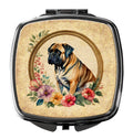 Mastiff and Flowers Compact Mirror Decorative Travel Makeup Mirror for Women Girls Gifts Pocket Makeup Mirror Folding Handheld