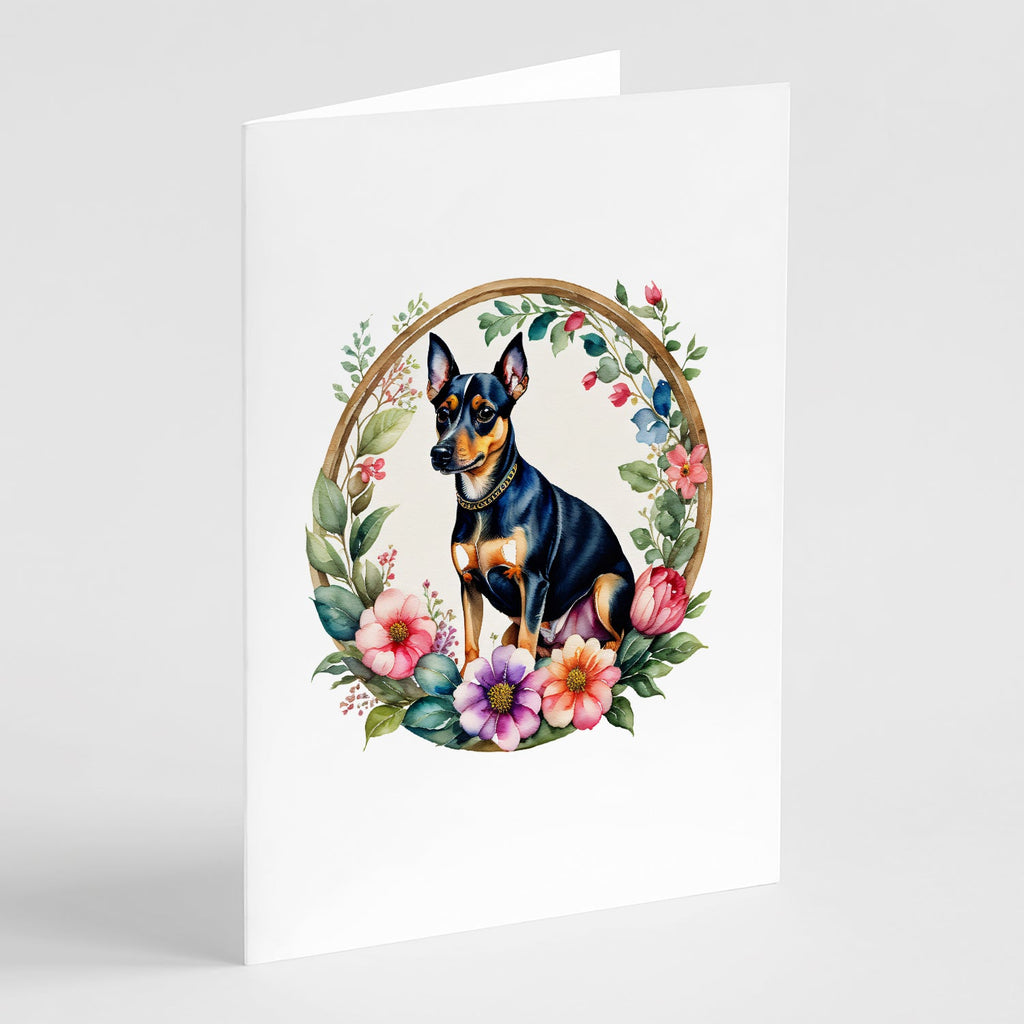 Miniature Pinscher and Flowers Greeting Cards Pack of 8 Blank Cards with Envelopes Whimsical A7 Size 5x7