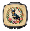 Miniature Pinscher and Flowers Compact Mirror Decorative Travel Makeup Mirror for Women Girls Gifts Pocket Makeup Mirror Folding Handheld