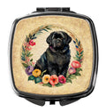 Newfoundland and Flowers Compact Mirror Decorative Travel Makeup Mirror for Women Girls Gifts Pocket Makeup Mirror Folding Handheld